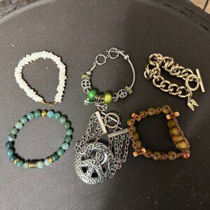 Silver and Green Charm Bracelet Set